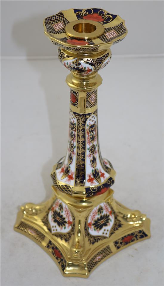 A Royal Crown Derby Imari pattern 1128 candlestick, date code XLIX, 27cm